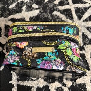 Betsey Johnson Black Multicolor Floral Cosmetic Bag